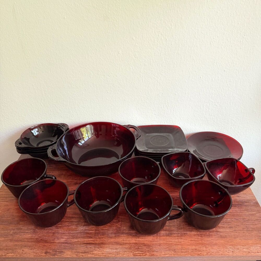 Anchor Hocking Royal Ruby Red Depression Glassware 22 Piece Vintage Lot 1930s